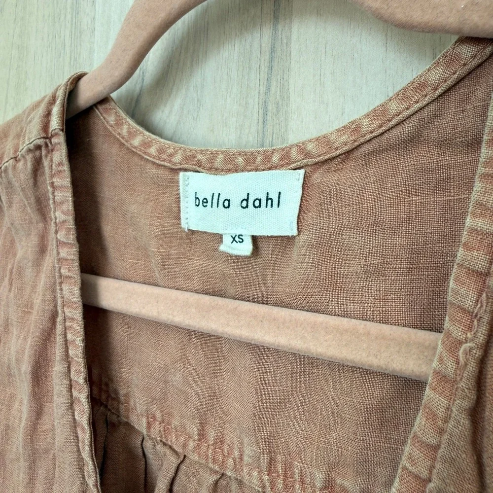 Bella Dahl Womens Linen Romper XS Brown Button Front Boho Earthy Minimal Coastal